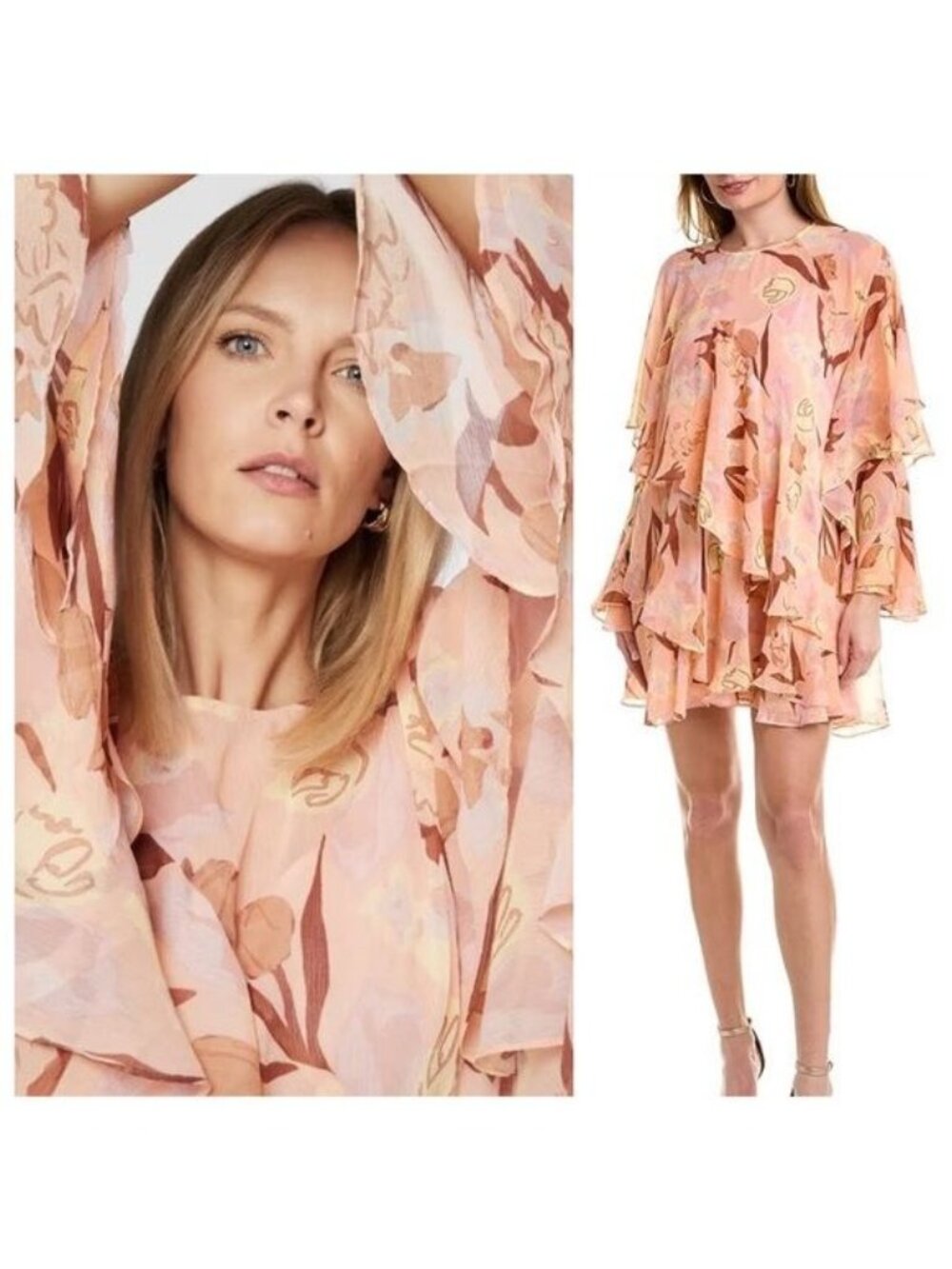 NWT TED BAKER LONDON Pegaia Bell Sleeve Mini Dress in Peach, size US 6 - Picture 7 of 14